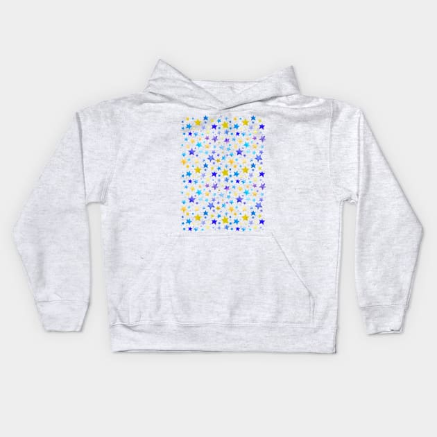 Purple Blue and Gold Stars Kids Hoodie by RainbowJoy